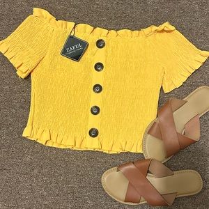 Mustard smocked top -Zaful NWT